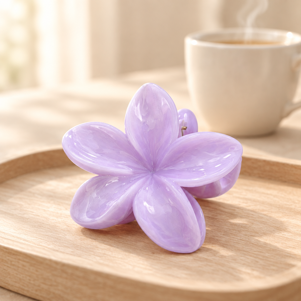 Lilac Blossom Marble – pastellviolette Blumen-Haarklammer mit Marmoroptik