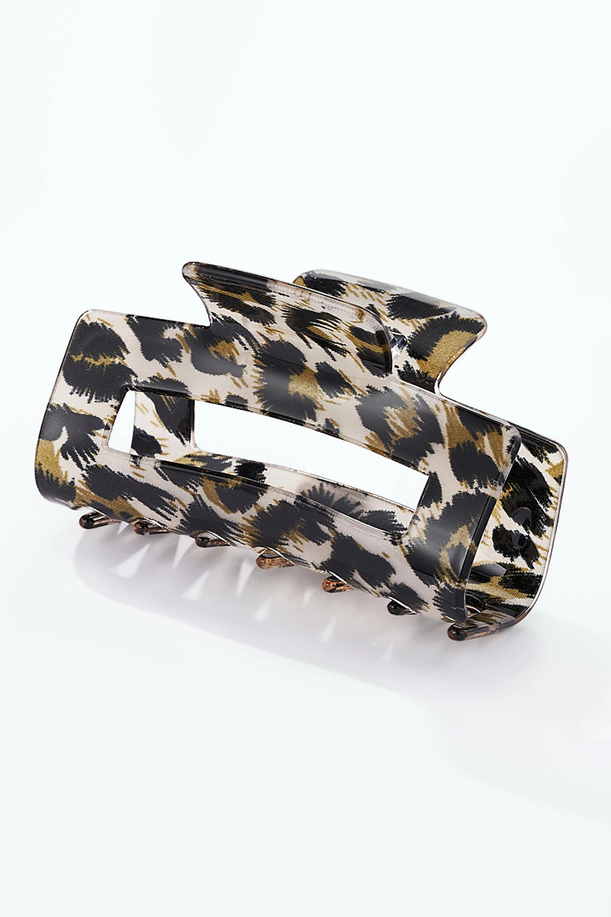 Square Onyx Clip – Eckige Leoparden-Haarklammer in Schwarz-Beige