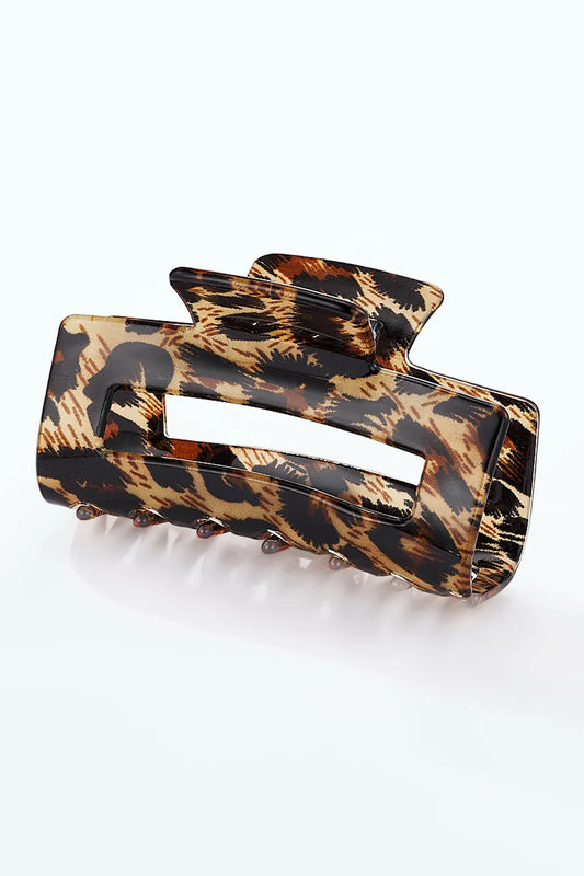 Square Safari Clip – Eckige Leoparden-Haarklammer in Dunkelbraun