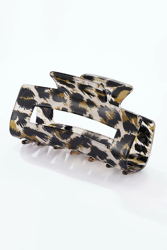Square Onyx Clip – Eckige Leoparden-Haarklammer in Schwarz-Beige