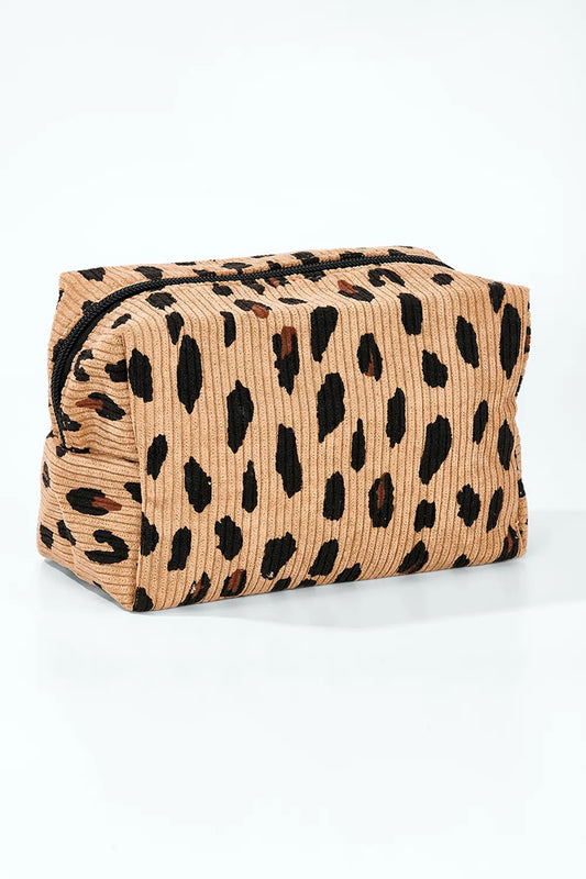 Wild Harmony Bag – Hellbraune Leoparden-Kosmetiktasche aus Cord